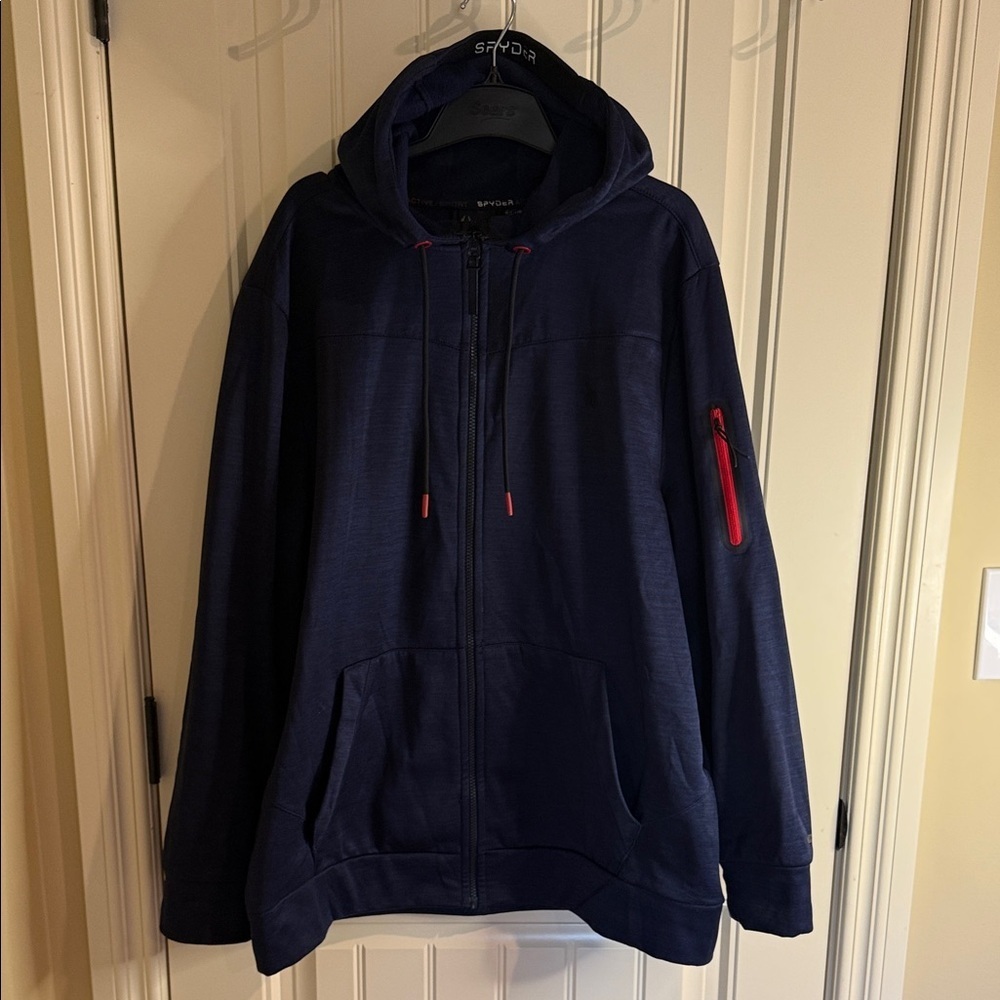 Spyder Active Men's Hooded Full Zip Jacket Brushed Fleece Lined Blue Red SizeXXL - Picture 2 of 16